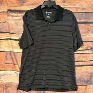 Haggar Men's Medium Gray Black White Striped Performance Golf Polo Shirt